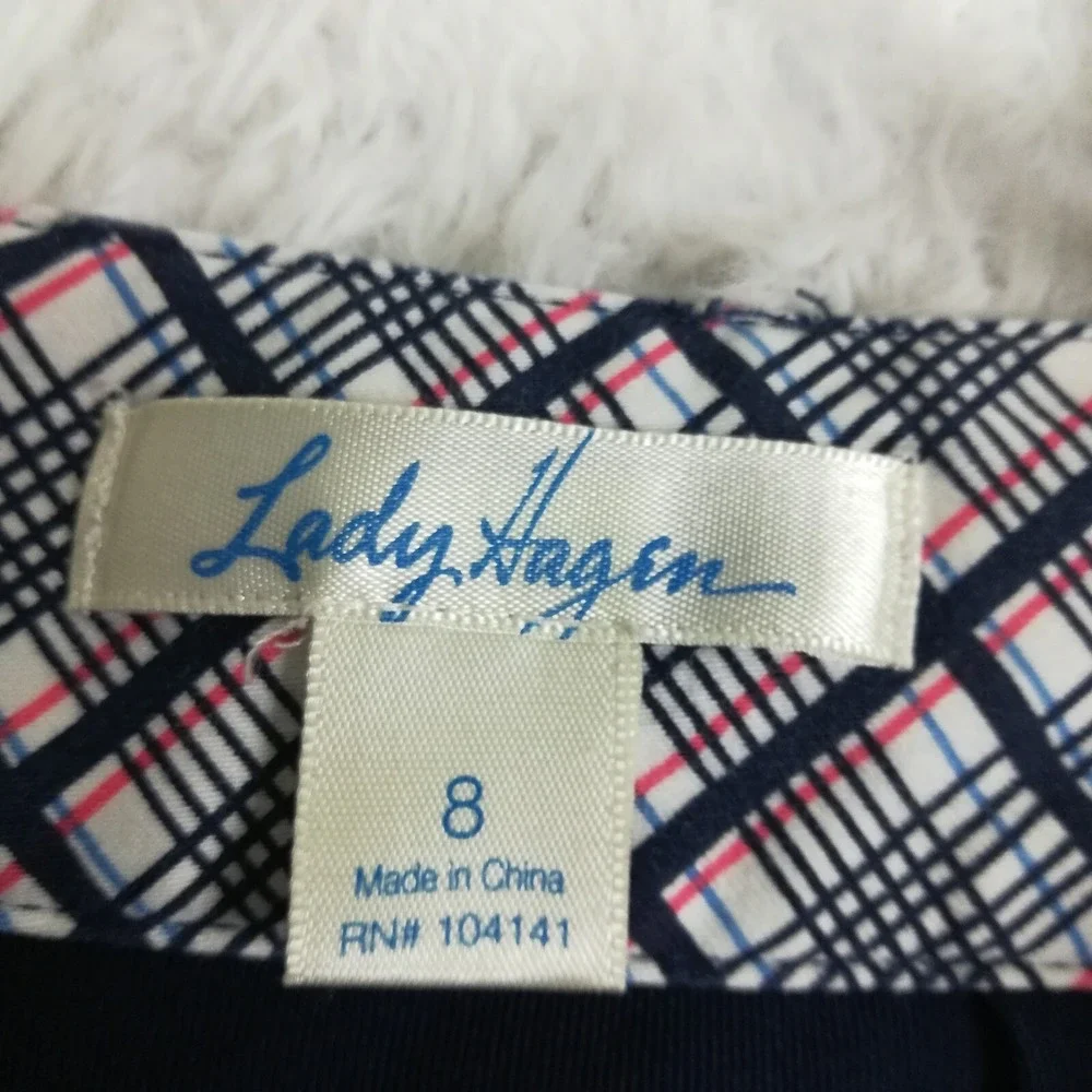 Lady Hagen Womens Skort Skirt Mini  Navy Blue White Plaid Casual Preppy Sporty 8
